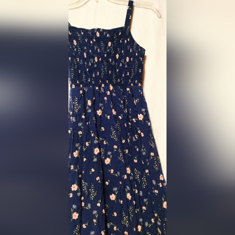 Navy Floral Smocked Maxi Dress